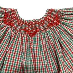BOW PEEP GIRLS RED HOLIDAY PLAID SMOCKED CHRISTMAS DRESS